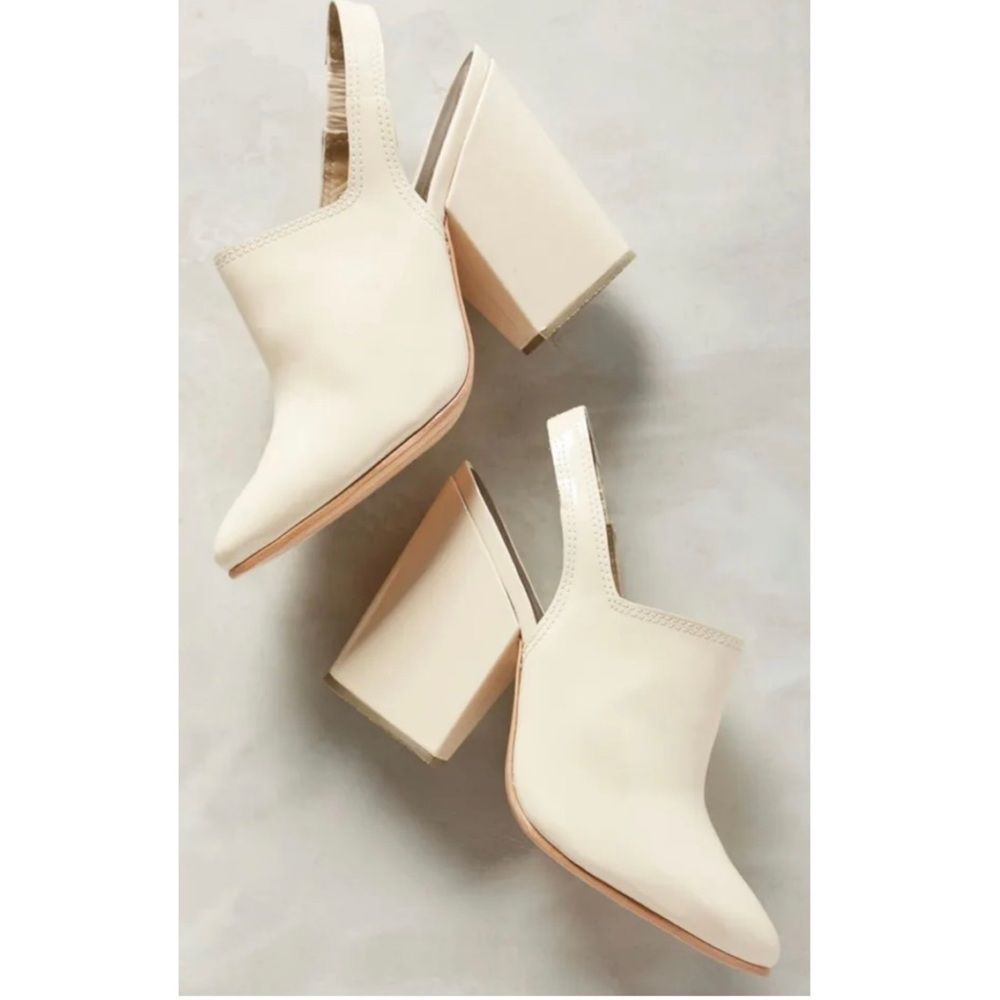 Rachel Comey Kai Elastic Slingback Block Heel Ivory Bone Patent Mules Sz 9